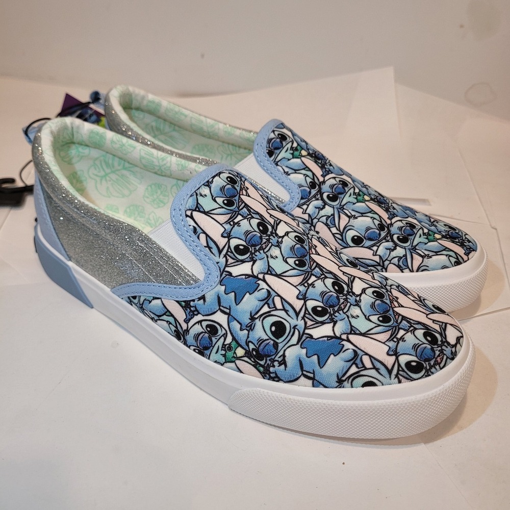 Disney Lilo & Stitch Girls Slip-On Sneakers Ground Up Blue‎ Glitter Size 6 New